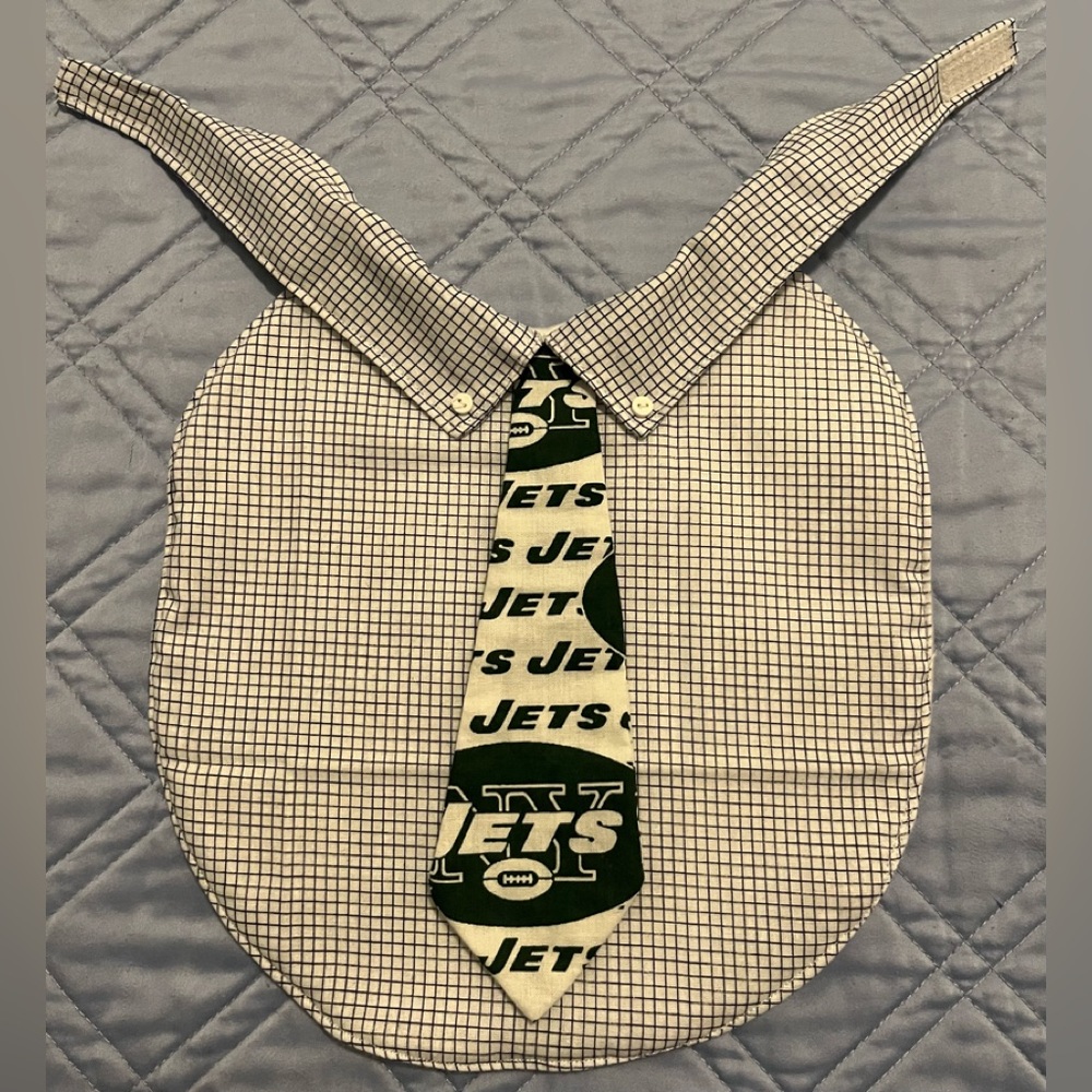 NWOT Baby Bib Business Casual Preppy Checkered Shirt With NY Jets Football Tie